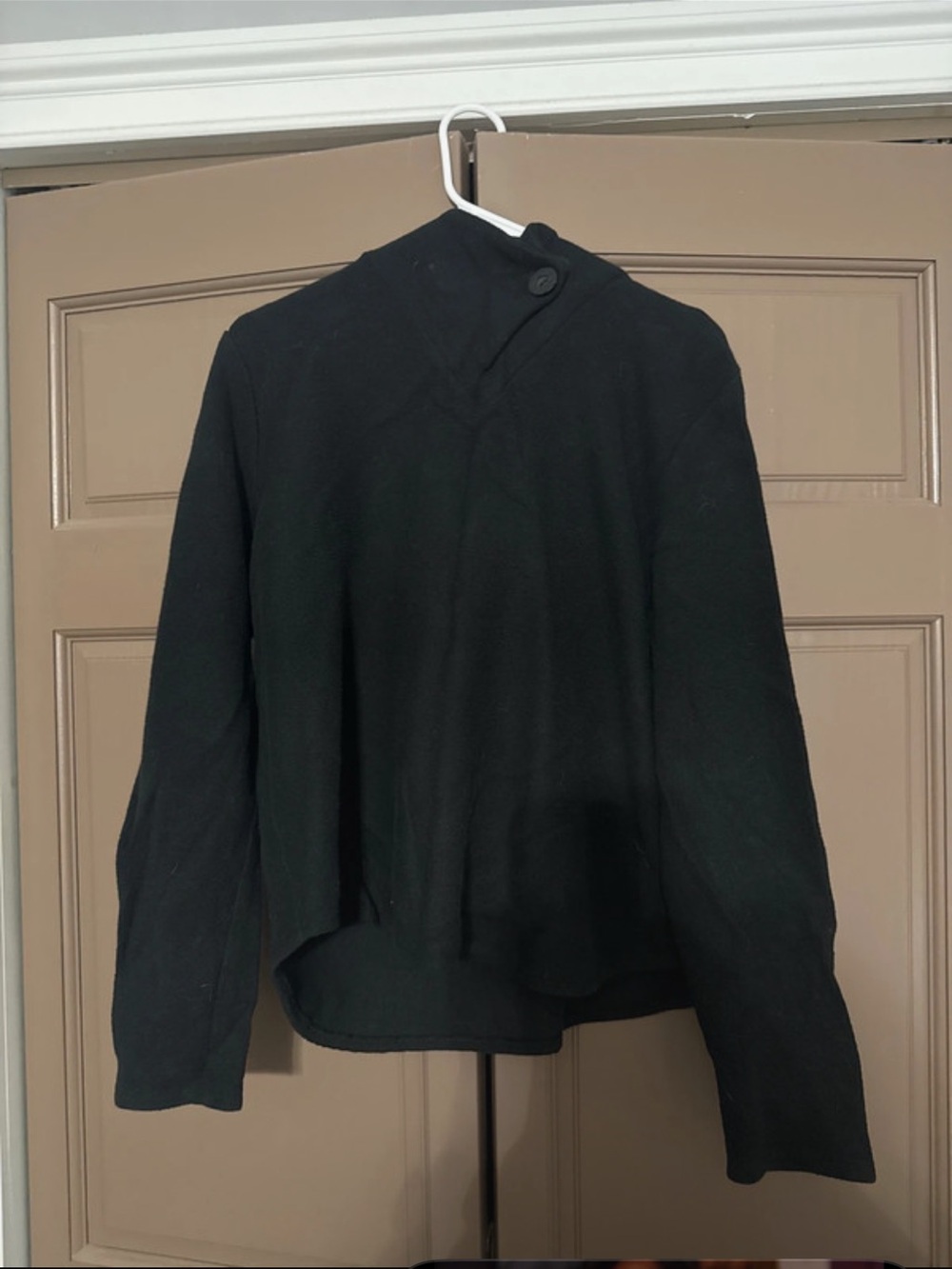 Black Cowl-Neck Sweater with Button Detail